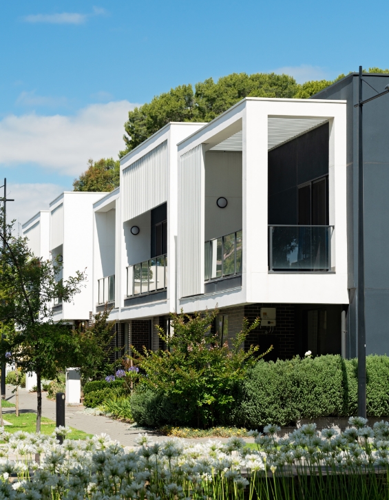 Greater Adelaide Regional Plan - Row of townhouses and landscaped garden